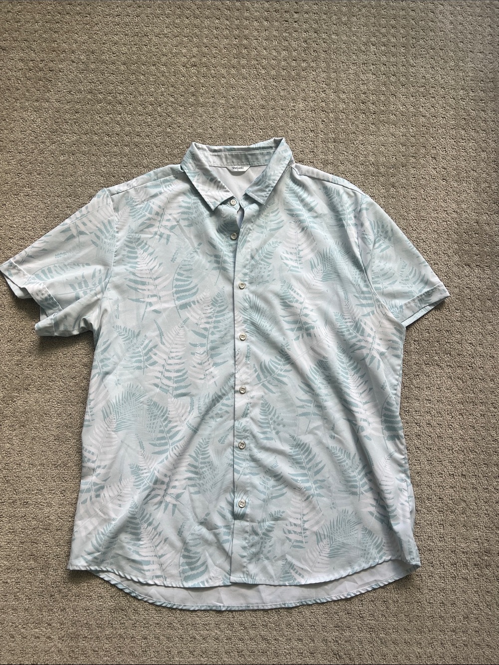 Men's Light Blue Fern Print Short-Sleeve Button-Down Shirt